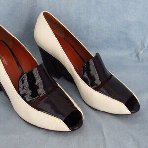 Calvin Klein Collection Black & White Leather Peep Toe Heels (EU 38; See Note)